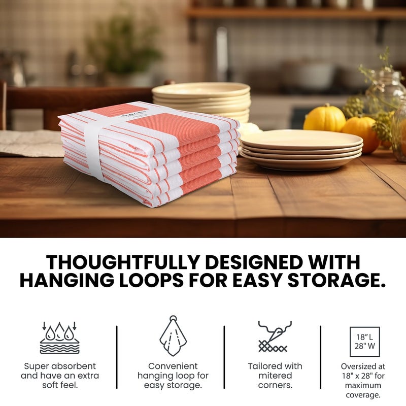 Candy Cottons Stripe Kitchen Towels Decor Mordern Design Centreband Tea Dish Towels Boho Stripe Absorbent Festive Gift Set of 6 Pantry Reusable Kitchen Dish Towel|Easter Spring Decor 18x28 Inch Coral - Image 5